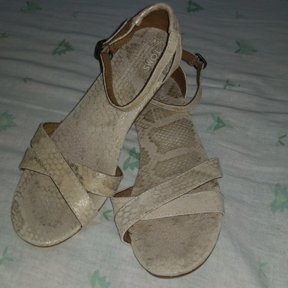 Toms ankle strap cross over gold sandals